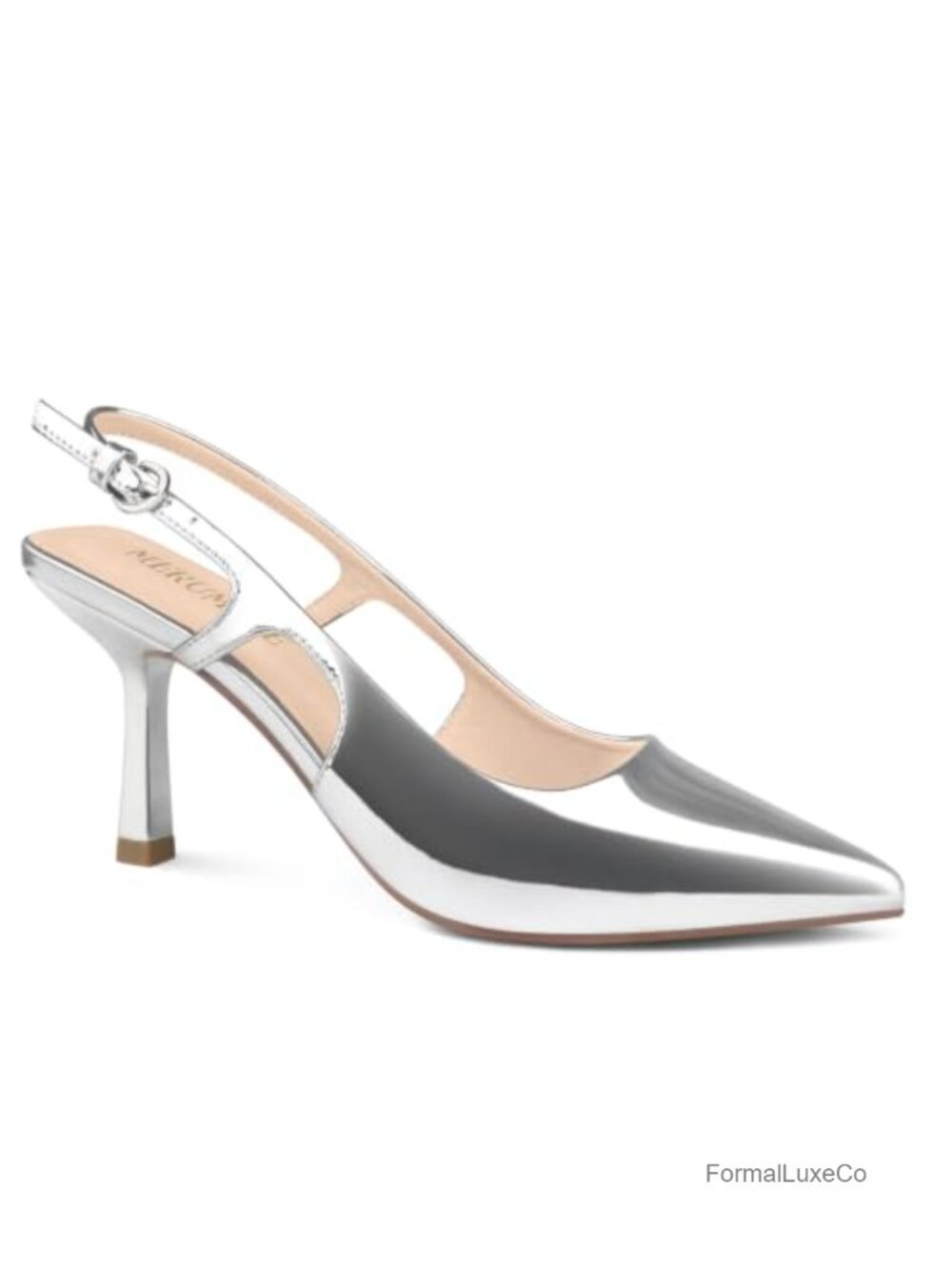 MERUMOTE Slingback Kitten Heels Pointed Toe Stiletto Pumps Faux Leather